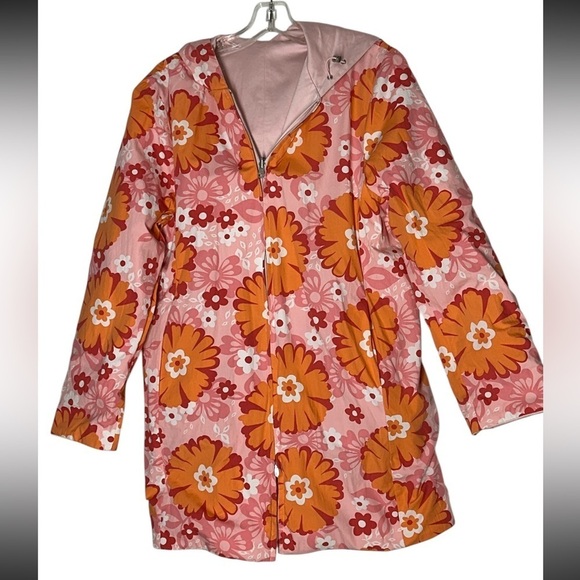Anne Klein Reversible Hooded Raincoat Floral Multicolor/ Pastel Pink Vintage M - Picture 5 of 16